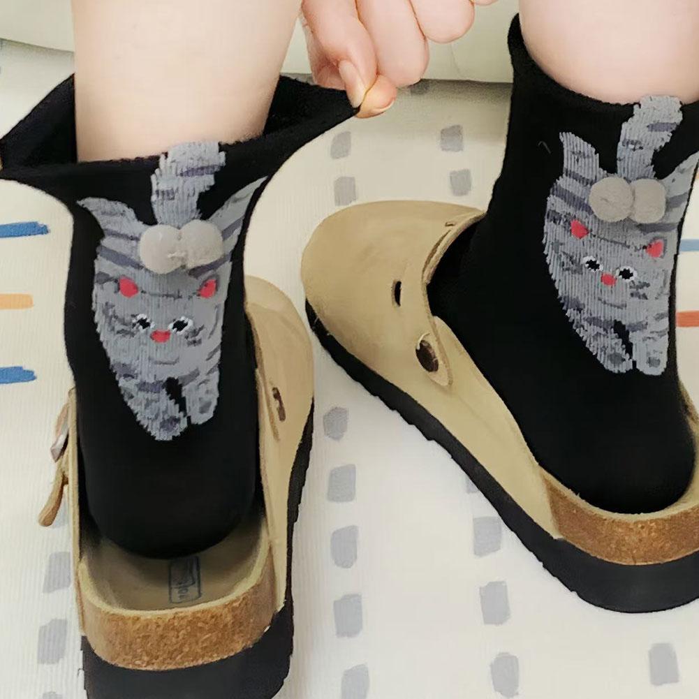 2 Pairs 3D Cute Cat Socks Black/White Funny Cat Cotton Socks Breathable Soft Girl Women Novelty Stocking Kawaii Gift Sock Set