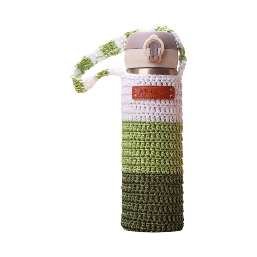 

New Handmade Water Bottle Cover Hollow Crochet Insulator Sleeve Portable Vacuum Cup Pouch for Hiking Cycling зелёный