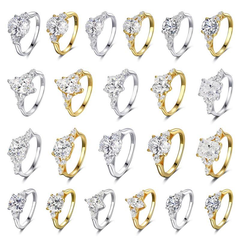 Sterling Silver Platinum-Gold Electroplated Ring with Inlaid Zircon - Fashionable Valentine's Day Gift Jewelry.