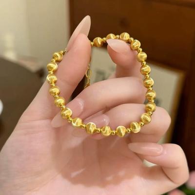 Pulsera de Lujo para Mujer con Ojo de Gato y Cuentas Chapada en Oro