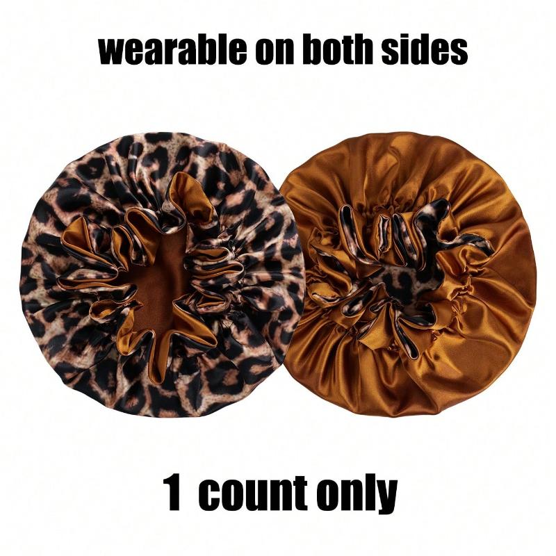 1PC Hair Bonnet Printed Leopard Double Layer Satin Splicing Hair Bonnet For Sleeping For Curly And Straight Hair