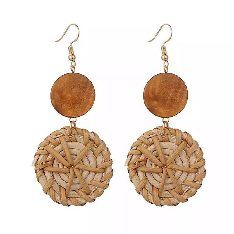 Rattan Earrings 2021 Trend Lightweight Geometric Statement Woven Bohemian Earring Handmade Straw Wicker Braid Hoop Drop Dangle