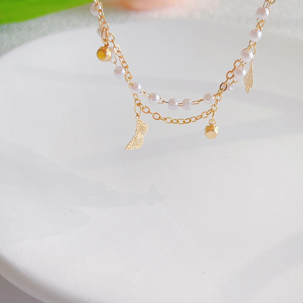 2023 New Fashion Trend Unique Design Elegant Delicate Double Layer Butterfly Pearl Bracelet Women Zircon Party Premium Gift