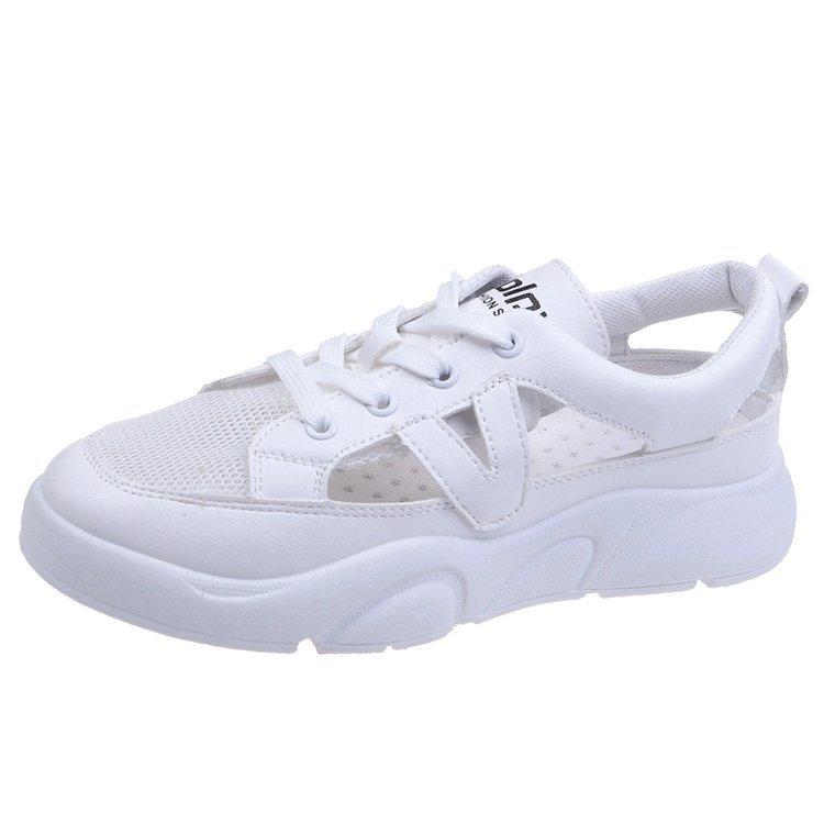 Korean version of fashion breathable little white shoes women's 2024 summer new round head breathable hollow sports shoes casual sandals women