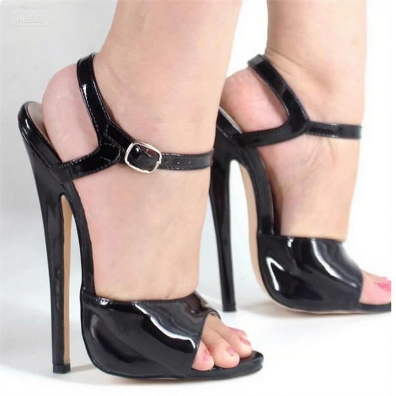 18cm/7" Stiletto Fetish High Heeled Sandals,Stage Show Cosplay Shoes for Summer,Peep Toe,Sexy Ankle Strap,Red,Plus Size 36-46