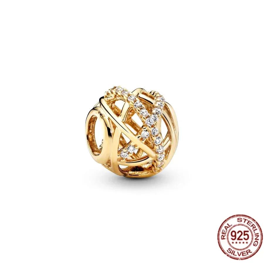 925 Silver Gold Heart Charms Beads Sparkling MapleLeaf Pendant For Women Bracelet DIY Jewelry Gift