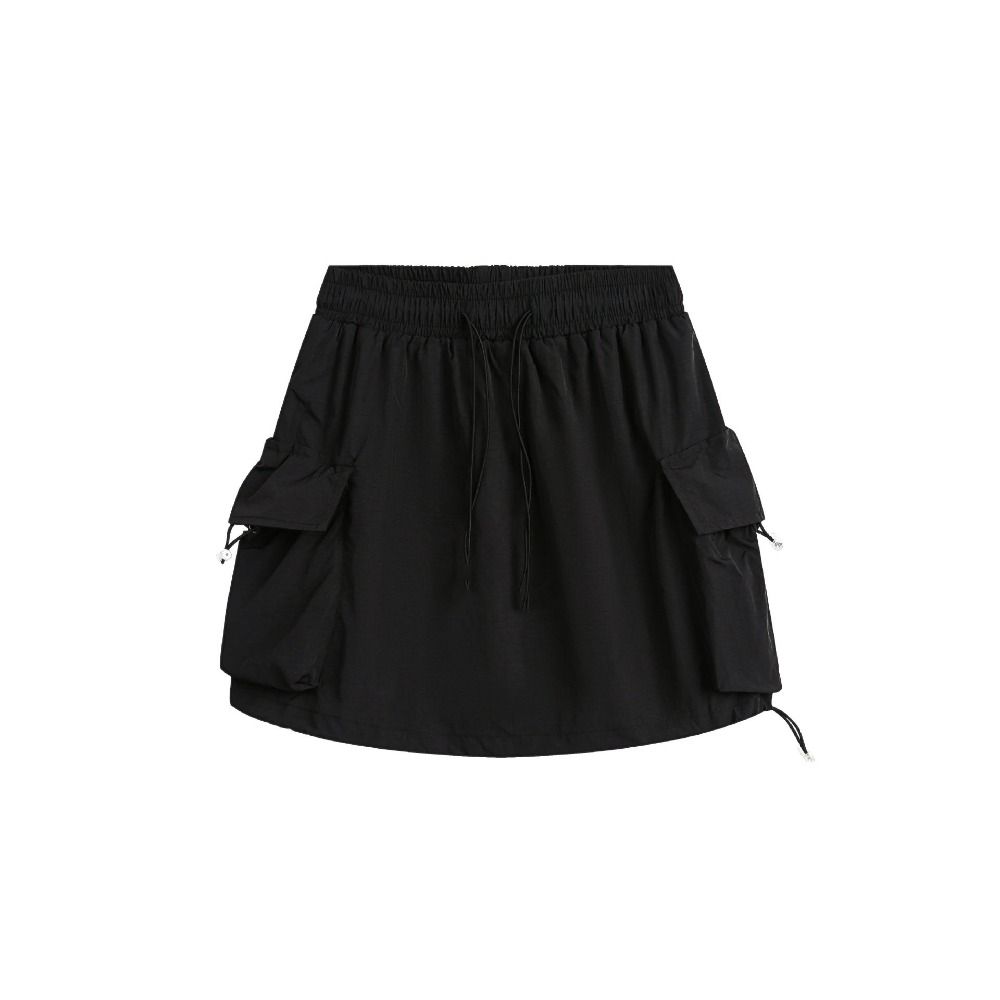 Drawstring Wide Half Leg Skirts Lace Up Causal Skirts Women Fashion High Waist Skirt  Streetwear