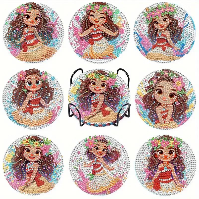 8pc/sets A Lovely Little Girl Diamond Painting Coasters DIY Diamond Art Coasters 5D Full Drill Diamond Coasters Acrylic Round Cup
