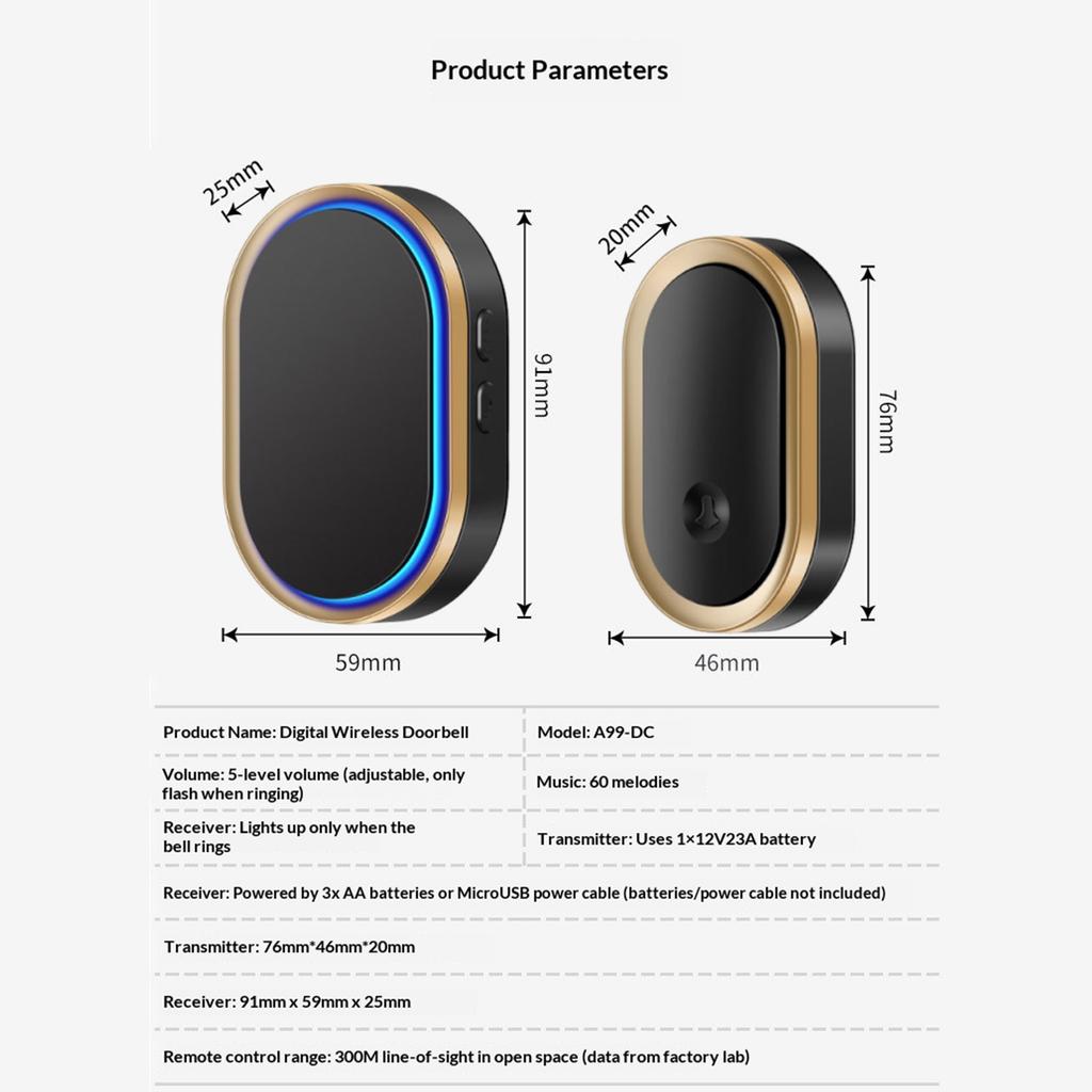 Wireless Doorbell Adjustable Volume Battery Type Welcome Chime Call Bell for Elderly/Patient/Disabled At Home