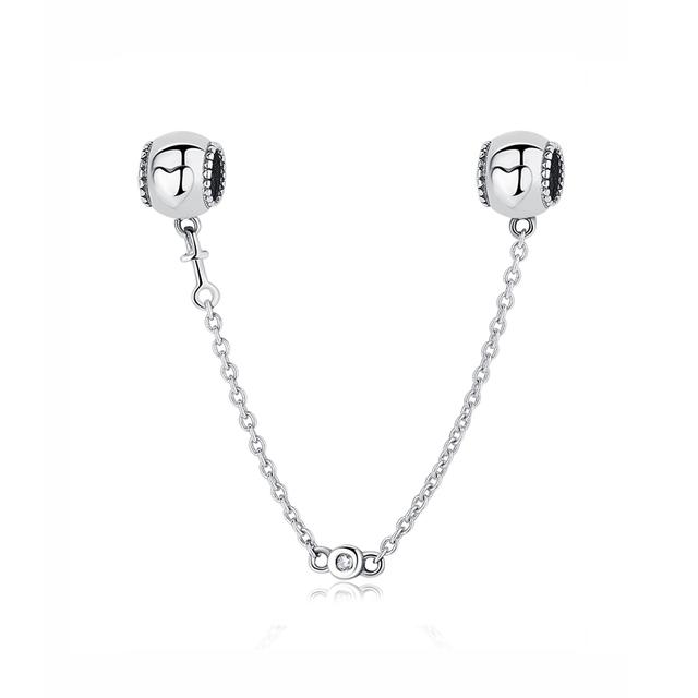 Original 100% 925 Sterling Silver Bead Charm Safety Chain Charms Crystals Beads Fit Bracelets Women Fashion DIY Jewelry