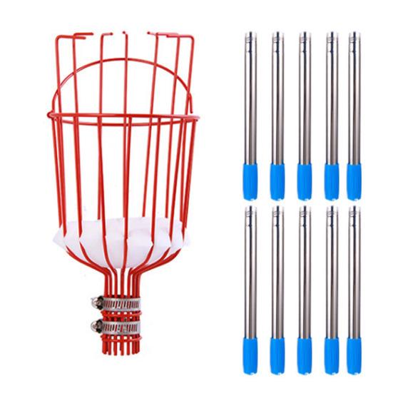 Fruit Picker with Basket Stainless Steel Segmented Long Handle Fruit Harvesting Tool