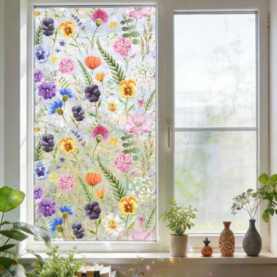 Buntglas Fensterfolie Floral Regenbogen Dekorativer Fensteraufkleber Sonnenschutz Abnehmbar Statisch