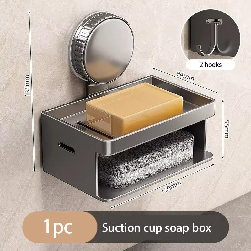 Wall-mounted Suction Cup Soap Box Space Aluminum Bathroom Shelf Washroom Soap Box Drain Rack Toilet Washing Table Storage