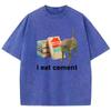 Retro T-shirt Vintage Płukana Bawełna T-shirt Jem Cement Książka Kot Graficzny T-shirt Casual Streetwear Wiosna Lato