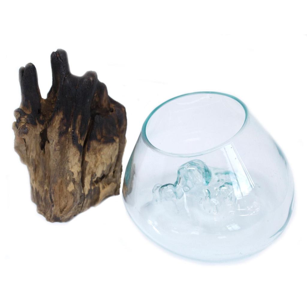 Melted Glass Bowl On Wood Stand