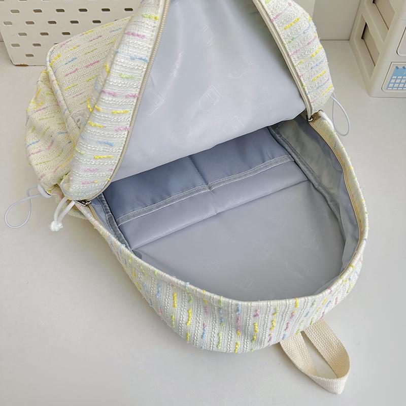Cute Striped Backpack with Lace Trim, Lightweight School Bag for Women and Teens