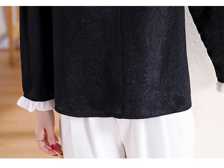Beaded French Light Luxury Satin Shirt with Contrast Stitching - Spring 2025 Xiaoxiang Style Women's Top