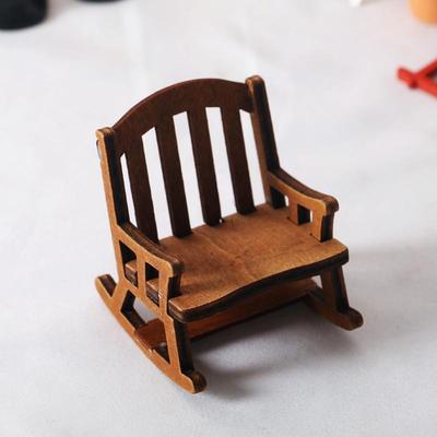 Dollhouse European Vintage Wooden Rocking Chair Mini Christmas Decoration Set Accessories