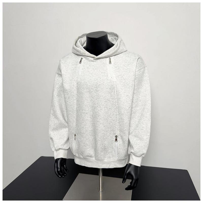 Autumn and Winter Retro Double Zipper Hooded Sweatshirt Trendy American Men's Niche High-end Hoodie Jacket