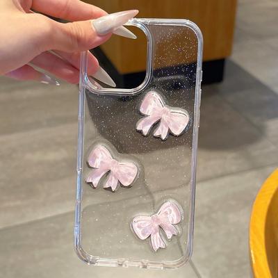 Funda de Teléfono Linda 3D Lazo Rosa con Brillo y Purpurina Para iPhone 17 16 15 14 13 12 11 Pro Max Plus Lujosa Transparente con Parachoques Resistente a Golpes