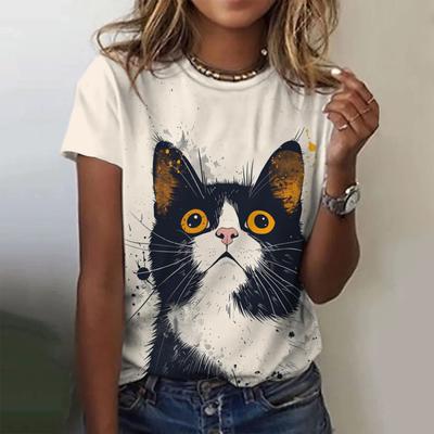 Neues Kawaii Katze Aufdruck T-Shirt Für Damen Übergröße Oberteil Sommer Damen Trend Kleidung Rundhals T-Shirt Weibliches Kurzarmshirt 4123 EMA