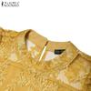 ZANZEA Women Casual Round Neck 3/4 Sleeve Patchwork Embroidery Lace Blouse
