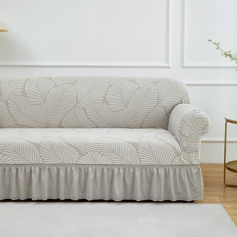 1 Stück Dehnbarer Sofabezug Jacquardmuster Sofabezüge mit Rock Einfarbige Staubdichte Rutschfeste Sofaschutzhülle für das Wohnzimmer