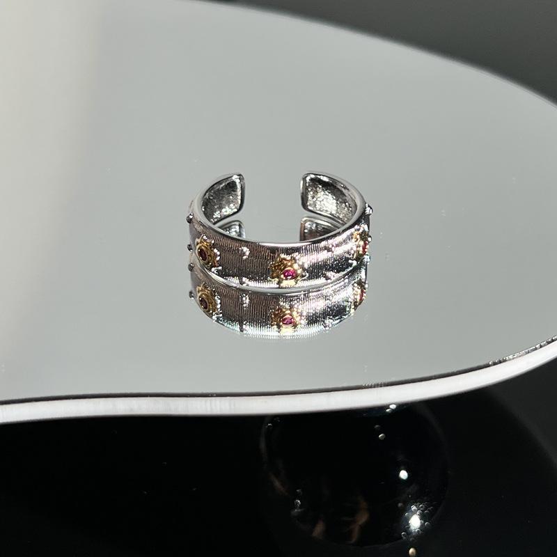 Collection retro Italian court style brushed hollow lace open ring women's fashion niche versatile ring