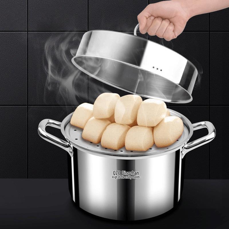 Stainless Steel 3-Layer Steamer Pot, Large Capacity Soup and Steam Cooker