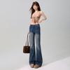 Spring Summer Full Star Rhinestone Vintage Y2K Horse Hoof Raw Edge High Waist Stretch Micro Flare Denim Pants For Ladies Casual Denim Trousers