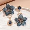 Retro fabric diamond-set asymmetrical flower water drop silver needle earrings European and American fashion elegant temperament high-end earrings