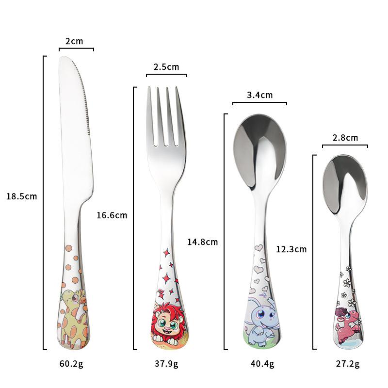 1/4pcs Stainless Steel Kids Cutlery Cartoon Pattern Carving Child Tableware Cute Knife Spoon Fork Set Outdoor Tableware