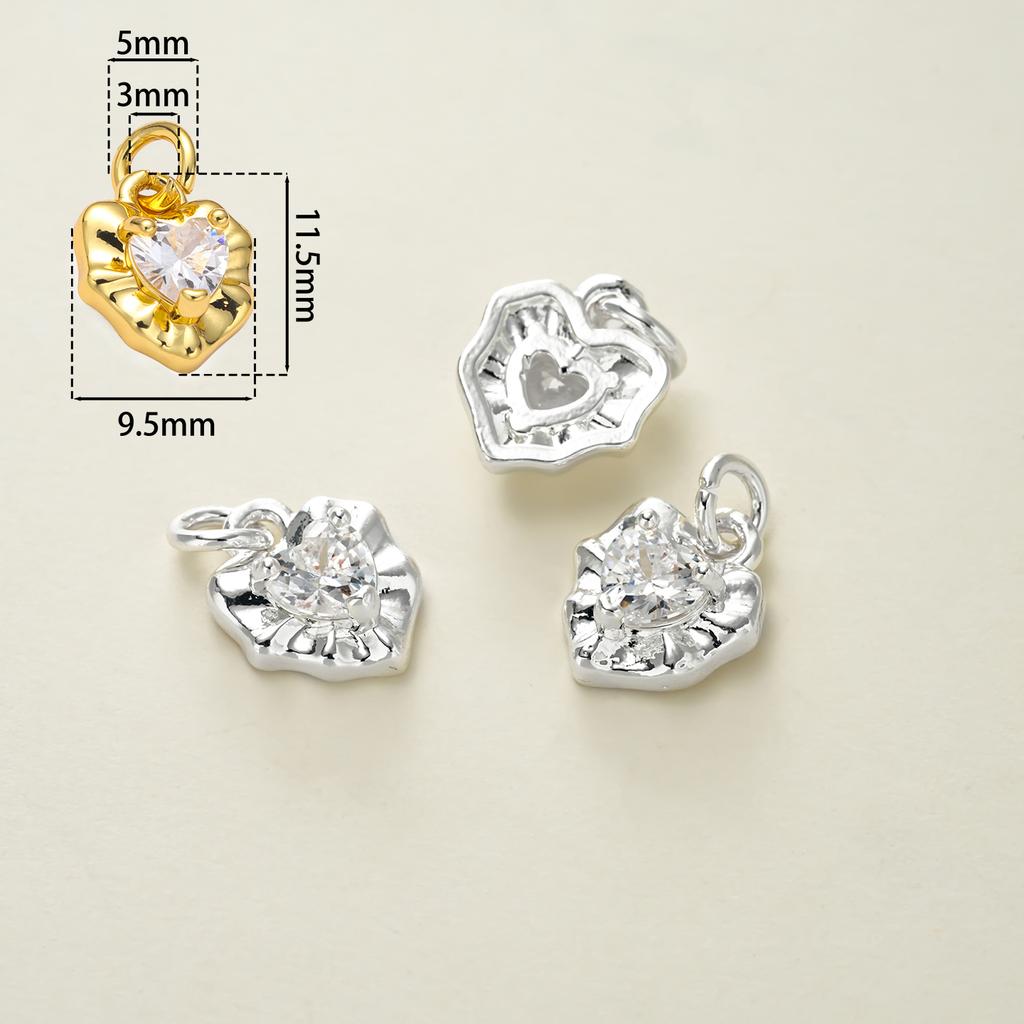 2Piece/Pack 18K Gold Color Plated Heart Charms Pendants with Zircon for DIY Bracelet Necklace Jewelry Making Accessories