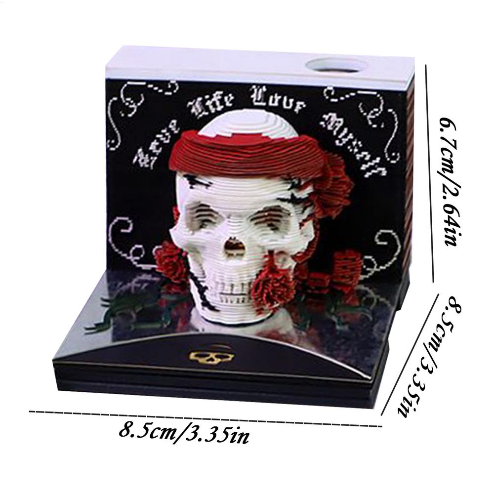 3D Desk Calendar 3D Paper Carving Art Notepad Tear-away Halloween Skull Calendar Halloween Tabletop Ornament For Marked Holidays