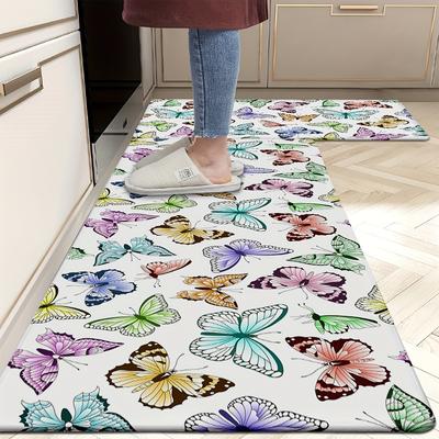 1 Unidad Alfombras de Cocina Antifatiga, Estampado de Mariposas Impermeable Antideslizante Gruesa Acolchada Alfombrilla de Cocina Confort de Alta Resistencia Alfombrilla para Estar de Pie para Cocina