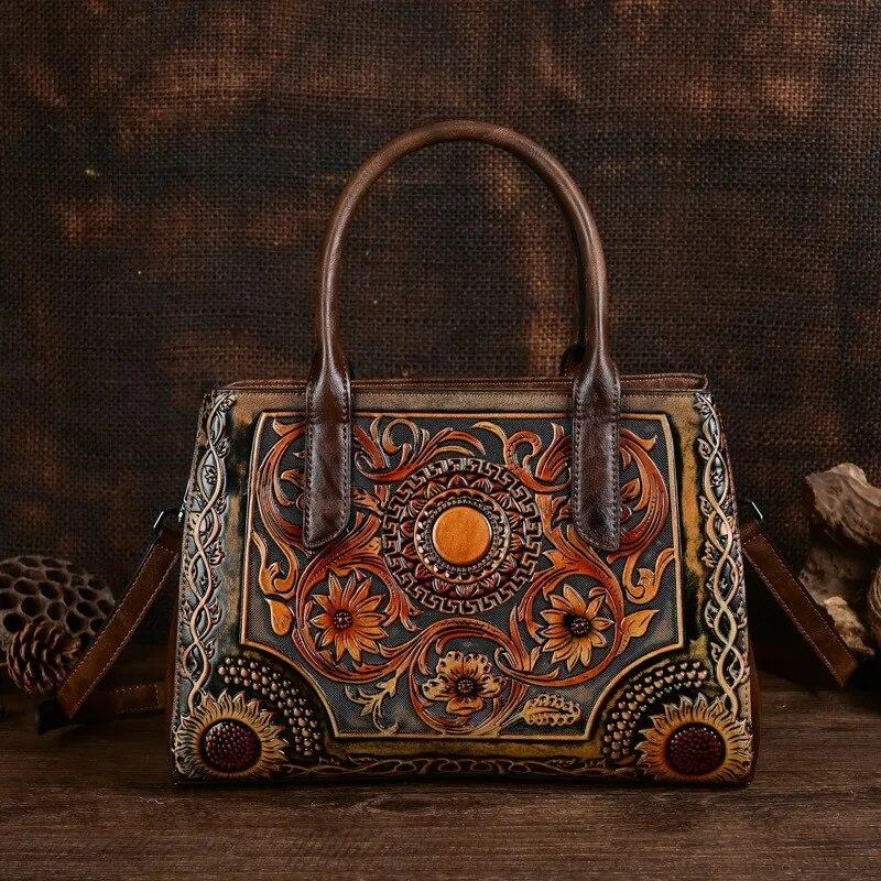 Johnature Borsa in pelle da donna in rilievo retrò squisita Borse a tracolla versatili di grande capacità