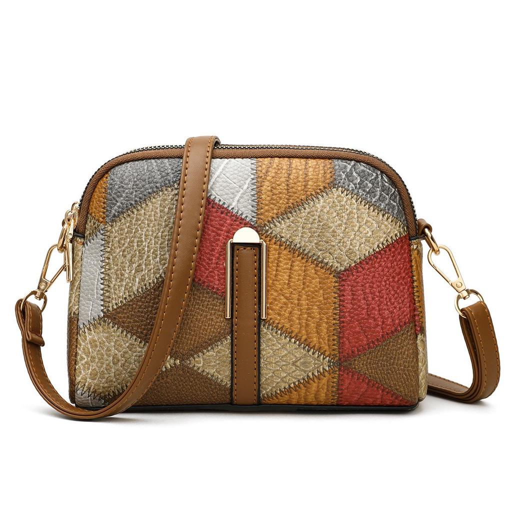 Ethnic Style Colorblock Patchwork Double Zipper Crossbody Bag