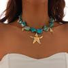 2026 European Cross-Border Starfish & Shell Alloy Necklace - Retro Summer Mermaid Design