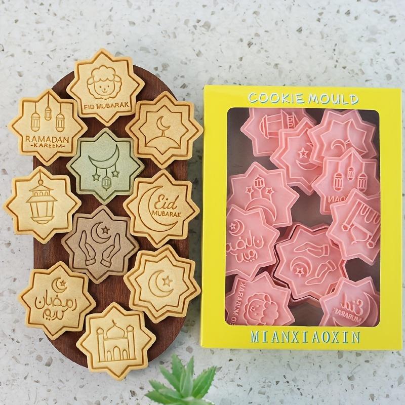 10PCS Eid Mosque Moon Cookie Cutters Plastic 3D Biscuit Molds Ramadan Fondant Baking Tools for Halal Treats Kids Family DIY