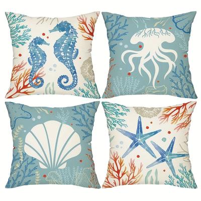 Charming Marine Life Pillow CoversLiving Room Sofa Cushion Cover, Soft and Comfortable, Bedroom Room Decoration