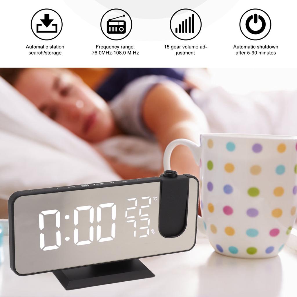 FM Radio LED Digital Smart Alarm Clock LED Digital Projection Alarm Clock for Bedroom Bedside