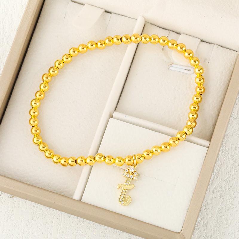 Fashion Round Bead 26 Crown Small Letter Bracelet Copper Plated Micro Inlaid Zircon High-end Jewelry