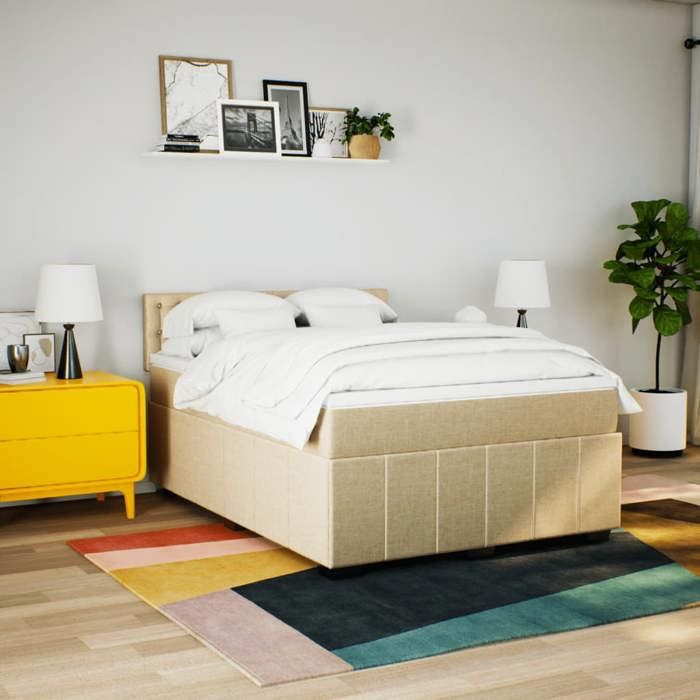 VidaXL Sommier à lattes de lit avec matelas Crème 160x200 cm Tissu 3287138