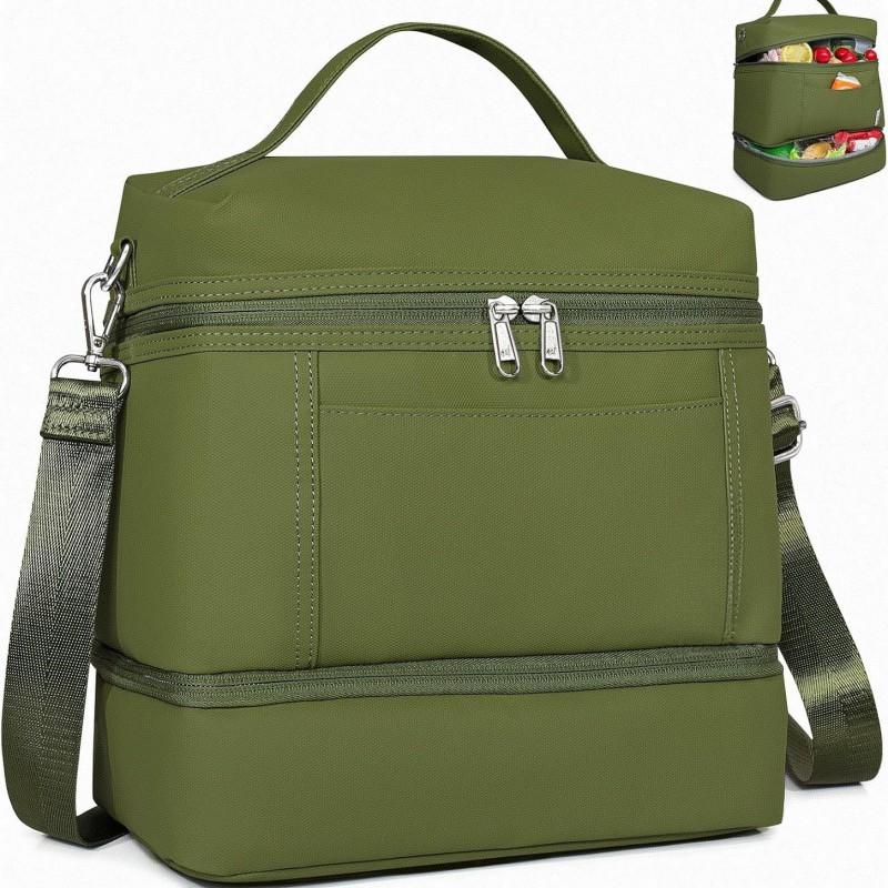 Large Capacity Dual Compartment Insulated Lunch Bag Waterproof Leakproof Handheld Crossbody Office Picnic Men Women
