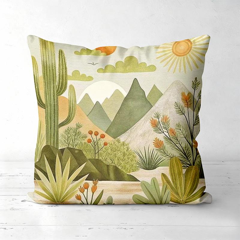 Cactus And Mountain Patterned Decorative Throw Pillows Polyester Pillowcase, Sofa Decorative Cushion Cov Headboard Pillow