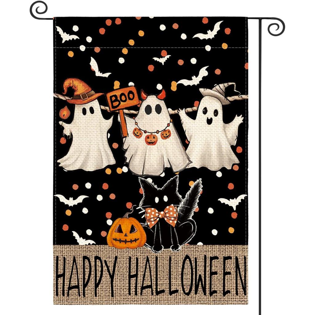 Halloween Yard Flag - Double-Sided, Polka Dots & Spiders Design, Durable Polyester, Perfect for Outdoor Decor, Halloween Decorations