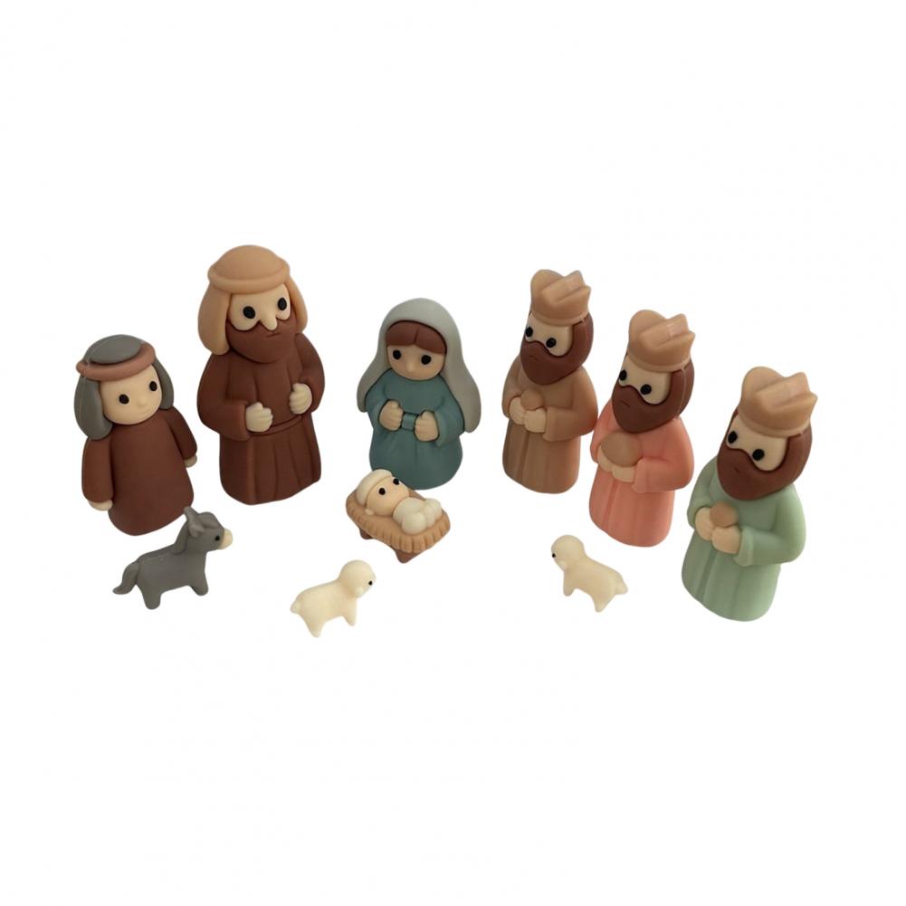 1/2/3Pcs Mini Nativity Scene Set in Tin Box Handcrafted Pocket Size Nativity Scene Tin Resin Birth of Jesus Ornament Christmas D