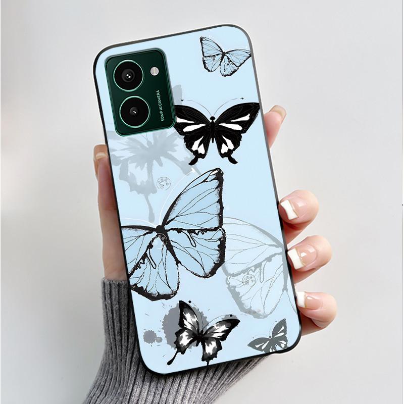 Custodia per Telefono Stampata Per Nokia HMD Pulse PRO/HMD Pulse/HMD Pulse+ Cover Guscio Nero in Morbido Silicone Custodia Carina con Fiore Cartone Animato