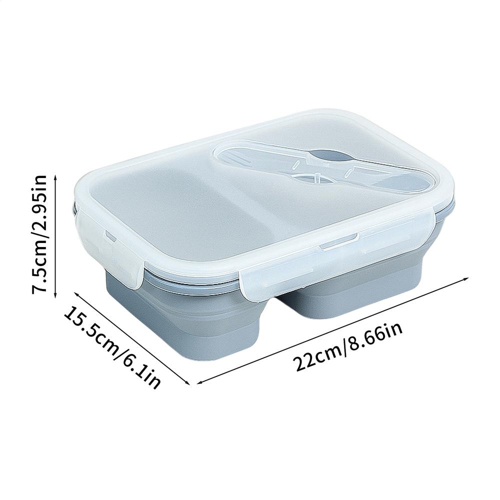 Silicone Lunch Box 2 Compartments Foldable Leak-Proof Bowl 1100ml Lunch Food Containers with Lid and Utensil for Work School