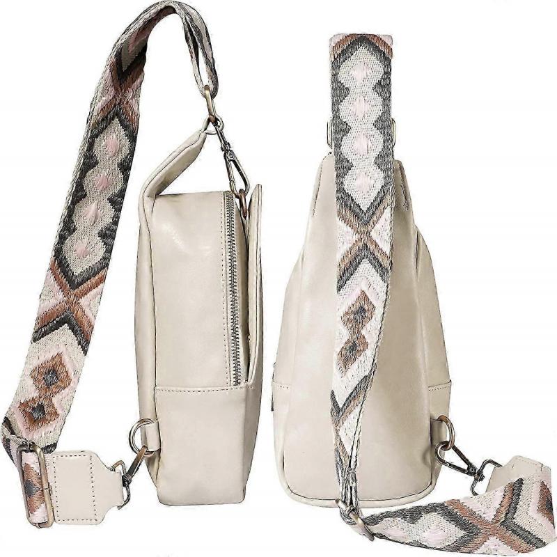 Bolsa Transversal para Mulheres Bolsa Transversal Pequena de Couro PU Mochila Transversal Multiusos Bolsa de Peito para Mulheres Ciclismo Caminhada (bege)